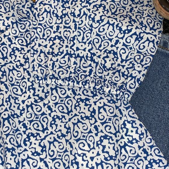 NWT J. Crew Blue and White Raglan Cotton Tassel Tie Boho Top  - SIZE MEDIUM - Picture 9 of 10